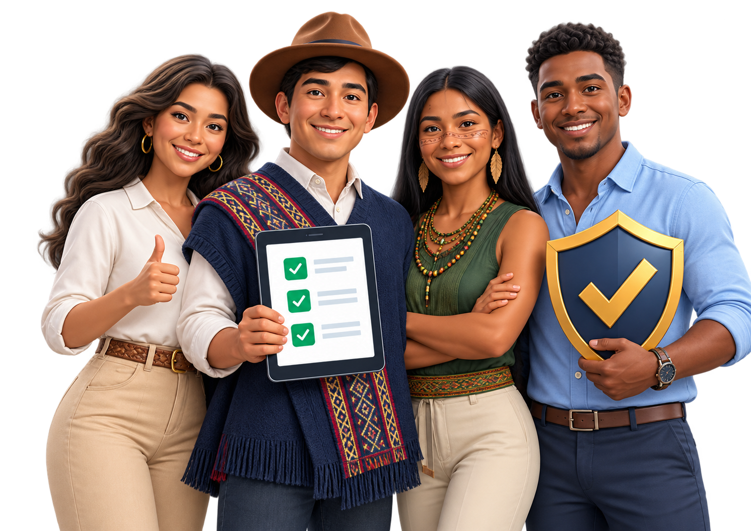 Ciudadanas y ciudadanos representantes de las cuatro regiones del Ecuador